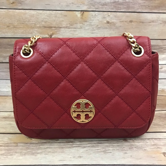 Tory Burch Handbags - Tory Burch Red Willa Quilted Shoulder Bag Crossbody Purse  with Gold Chain Strap